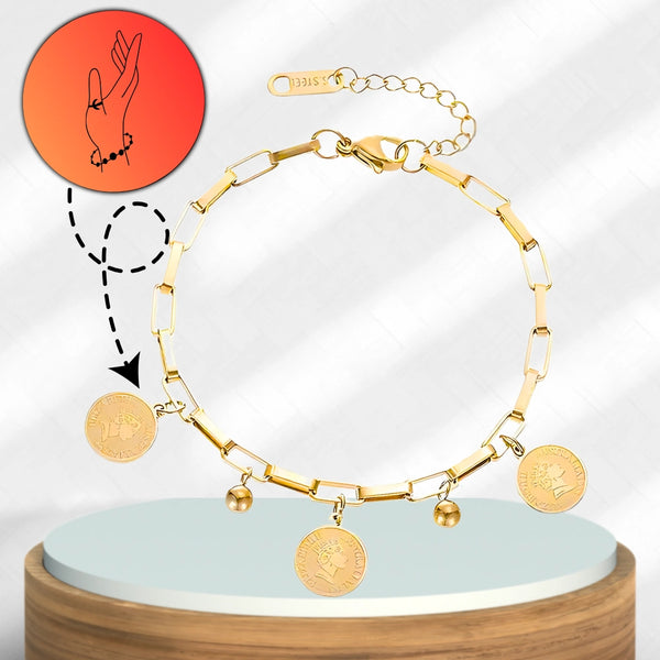 Auksinė apyrankė su monetų pakabukais, chirurginis plienas