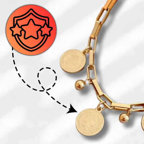 Auksinė apyrankė su monetų pakabukais, chirurginis plienas