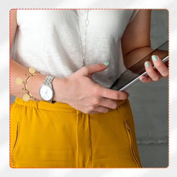 Auksinė apyrankė su monetų pakabukais, chirurginis plienas