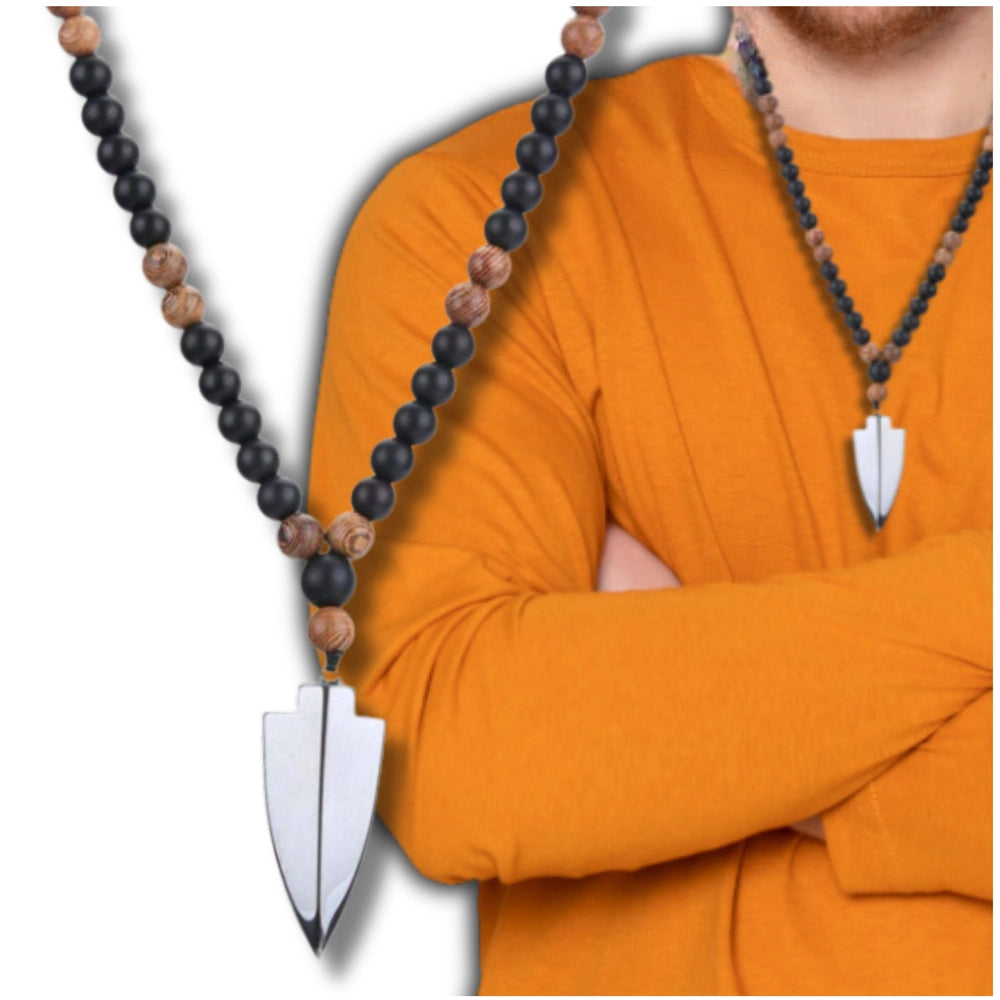 Vėrinys su juodo obsidiano pakabuku ir hematitu