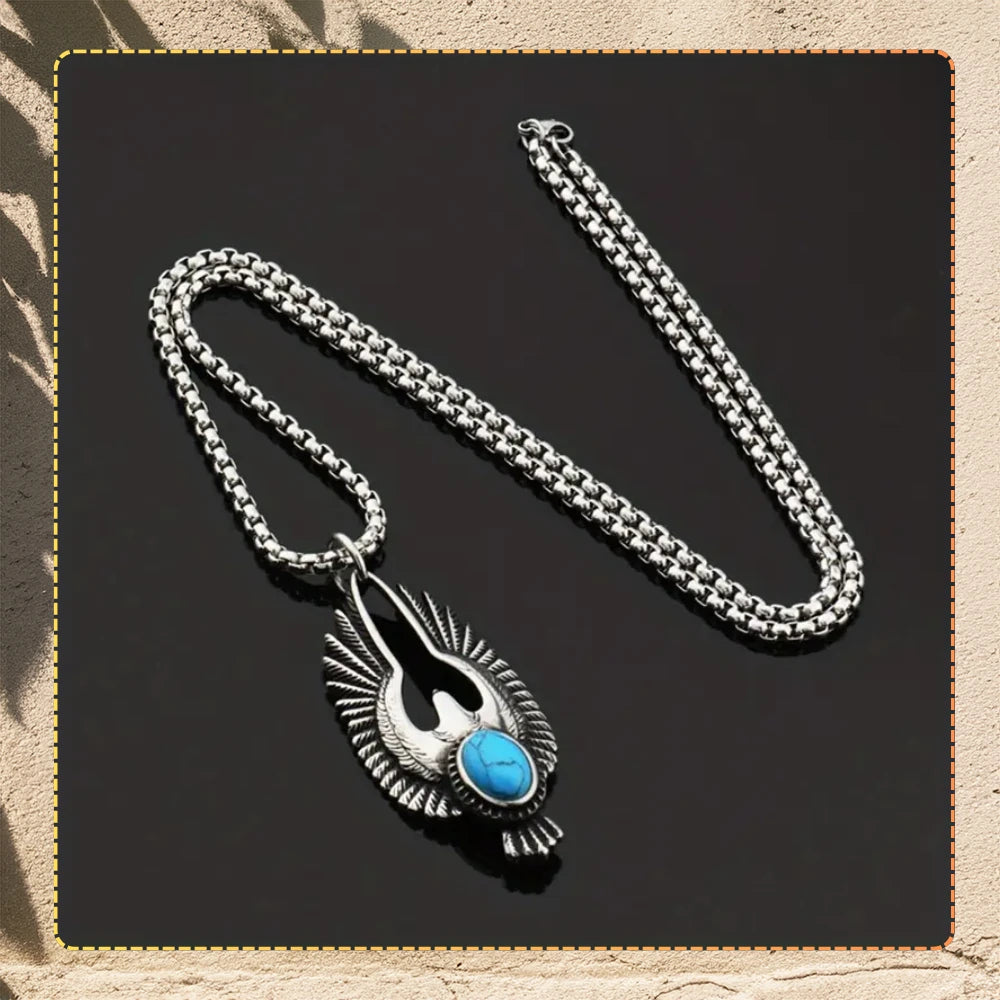 Nerūdijančio plieno vėrinys su erelio pakabuku ir turkio akmeniu