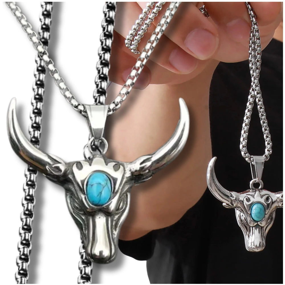 Vyriški karoliai su jaučio galva, nerūdijantis plienas