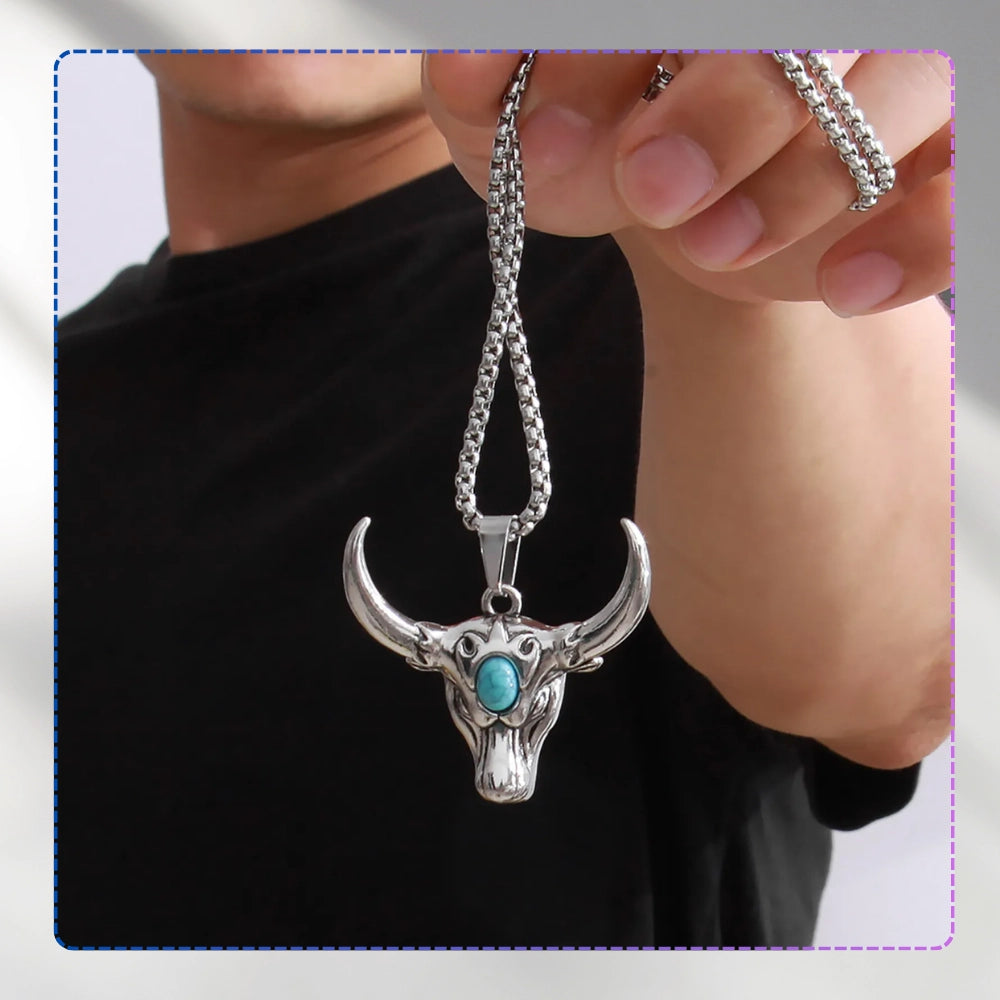 Vyriški karoliai su jaučio galva, nerūdijantis plienas