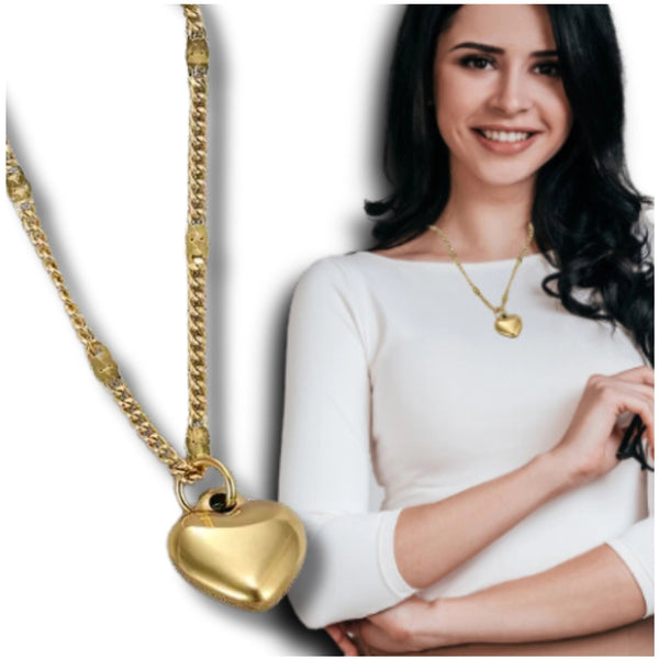 Auksinis kaklo papuošalas su širdelės pakabuku, chirurginis plienas