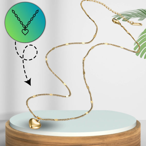 Auksinis kaklo papuošalas su širdelės pakabuku, chirurginis plienas