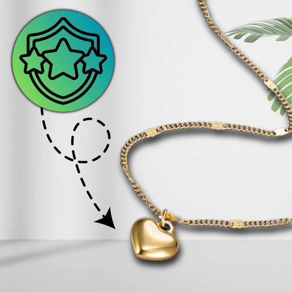 Auksinis kaklo papuošalas su širdelės pakabuku, chirurginis plienas