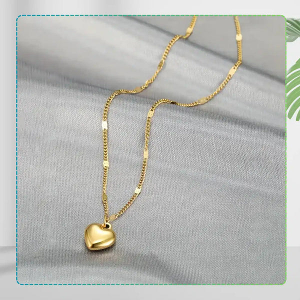 Auksinis kaklo papuošalas su širdelės pakabuku, chirurginis plienas