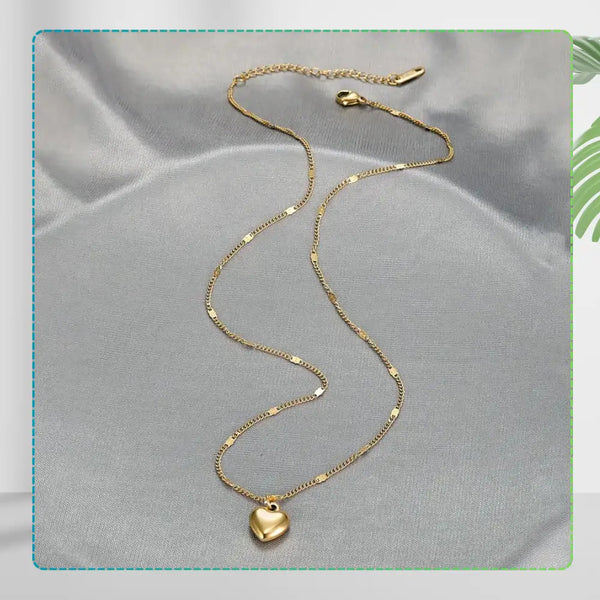 Auksinis kaklo papuošalas su širdelės pakabuku, chirurginis plienas