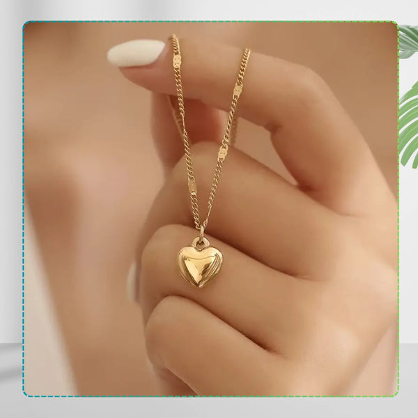 Auksinis kaklo papuošalas su širdelės pakabuku, chirurginis plienas