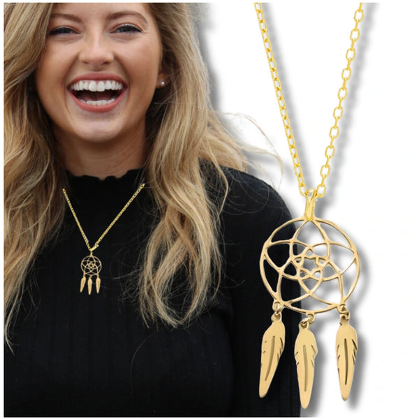 Auksinis kaklo papuošalas su sapnų gaudykle, plienas