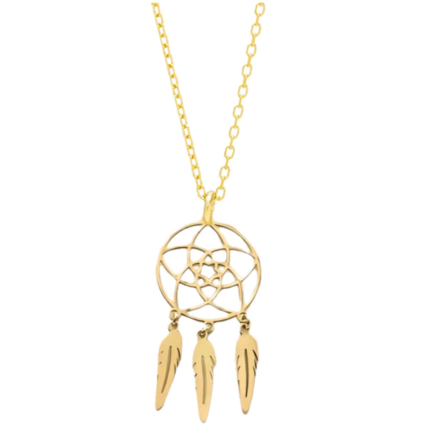 Auksinis kaklo papuošalas su sapnų gaudykle, plienas