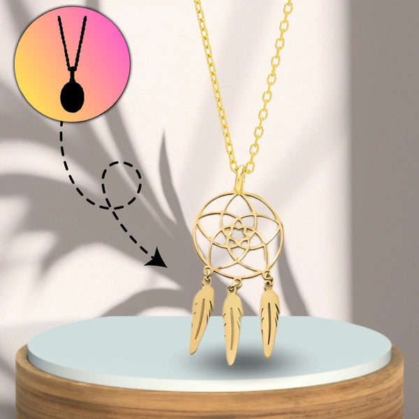 Auksinis kaklo papuošalas su sapnų gaudykle, plienas