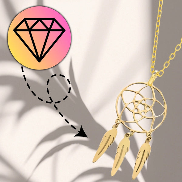 Auksinis kaklo papuošalas su sapnų gaudykle, plienas