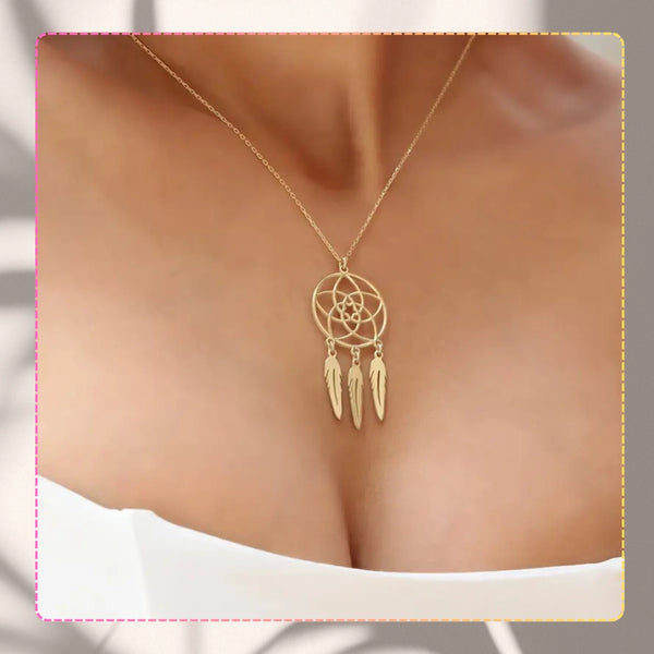 Auksinis kaklo papuošalas su sapnų gaudykle, plienas