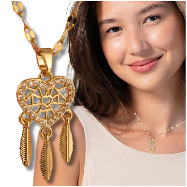 Auksinis vėrinys – širdis su sapnų gaudykle, plienas