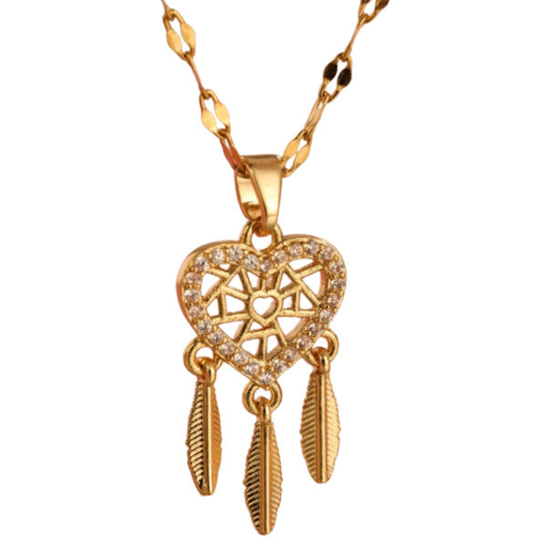 Auksinis vėrinys – širdis su sapnų gaudykle, plienas