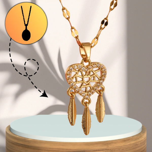 Auksinis vėrinys – širdis su sapnų gaudykle, plienas