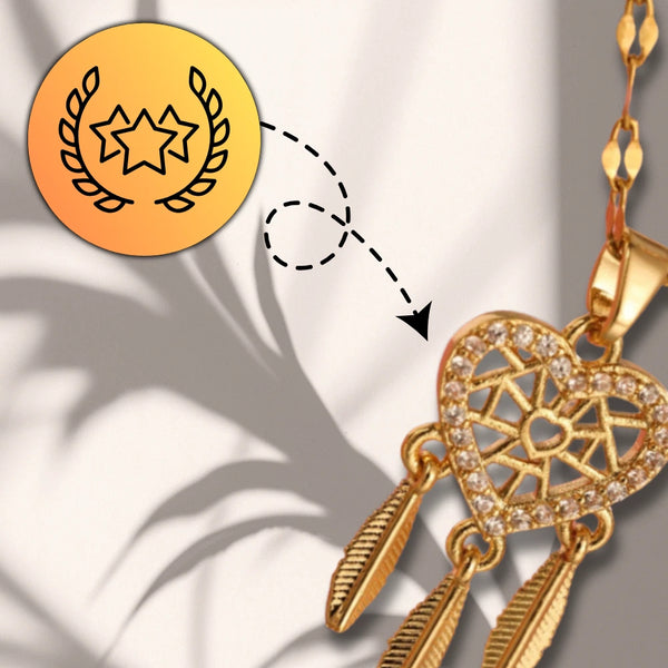 Auksinis vėrinys – širdis su sapnų gaudykle, plienas