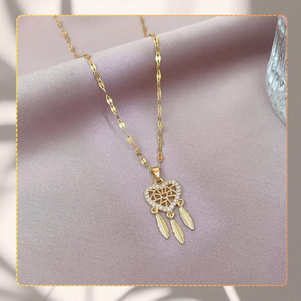 Auksinis vėrinys – širdis su sapnų gaudykle, plienas