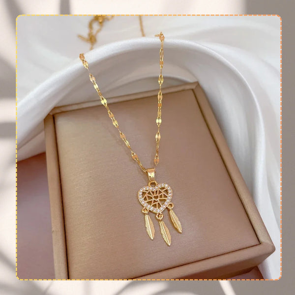 Auksinis vėrinys – širdis su sapnų gaudykle, plienas