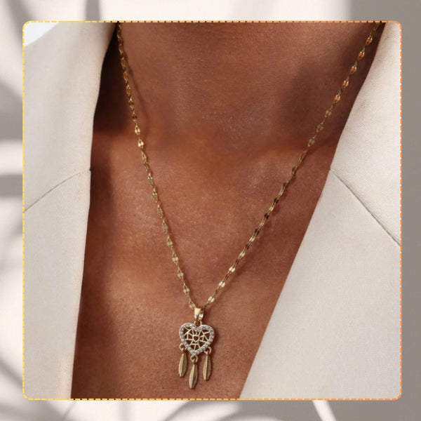 Auksinis vėrinys – širdis su sapnų gaudykle, plienas