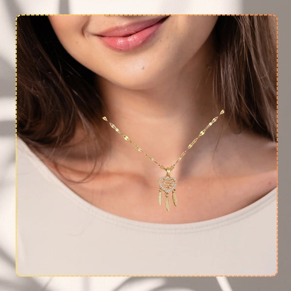 Auksinis vėrinys – širdis su sapnų gaudykle, plienas