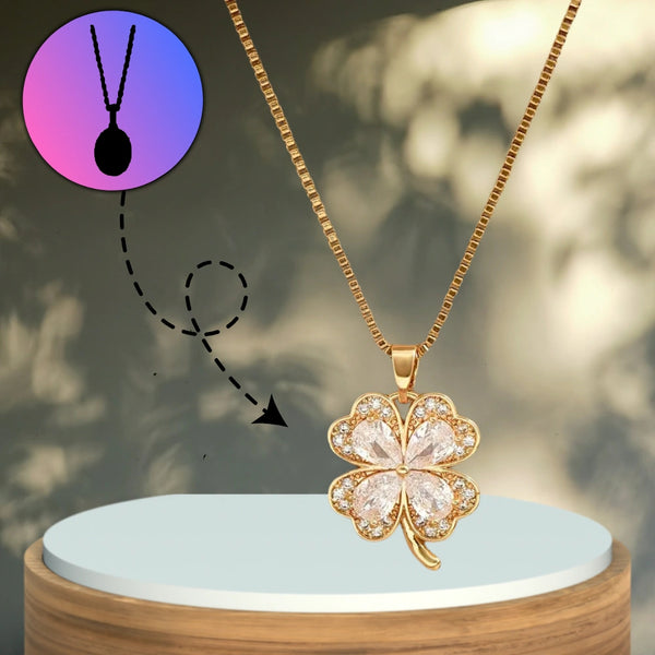 Auksinis vėrinys su cirkoniais ir keturlape dobele, chirurginis plienas