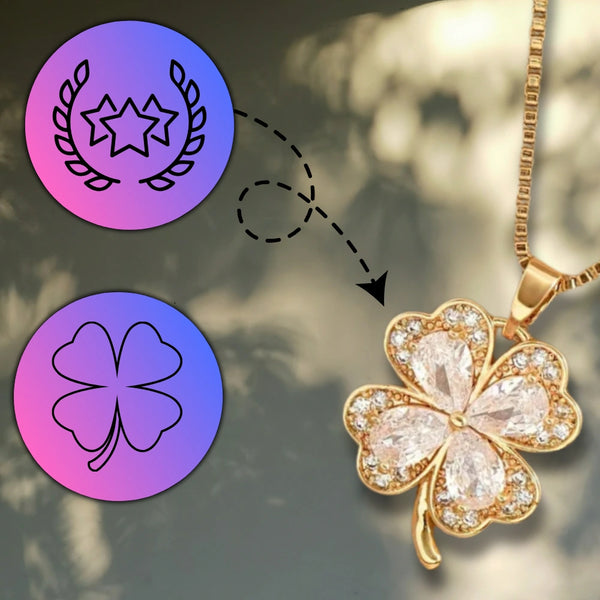 Auksinis vėrinys su cirkoniais ir keturlape dobele, chirurginis plienas