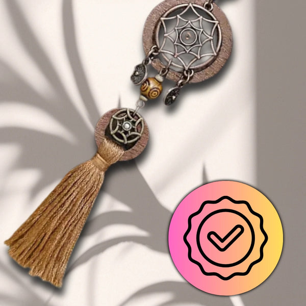 Rudas boho vėrinys su sapnų gaudykle ir kutais