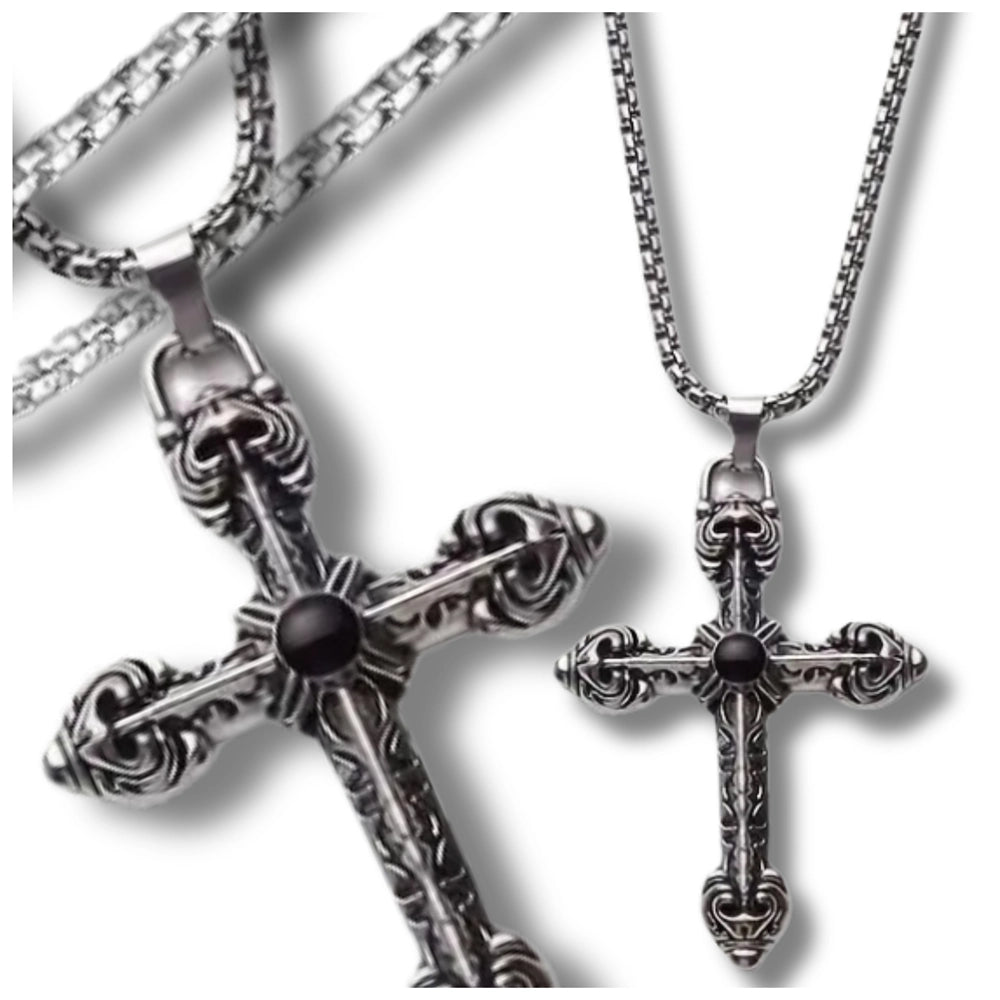 Vyriškas sidabrinės spalvos kryžiaus pakabukas (60 cm)