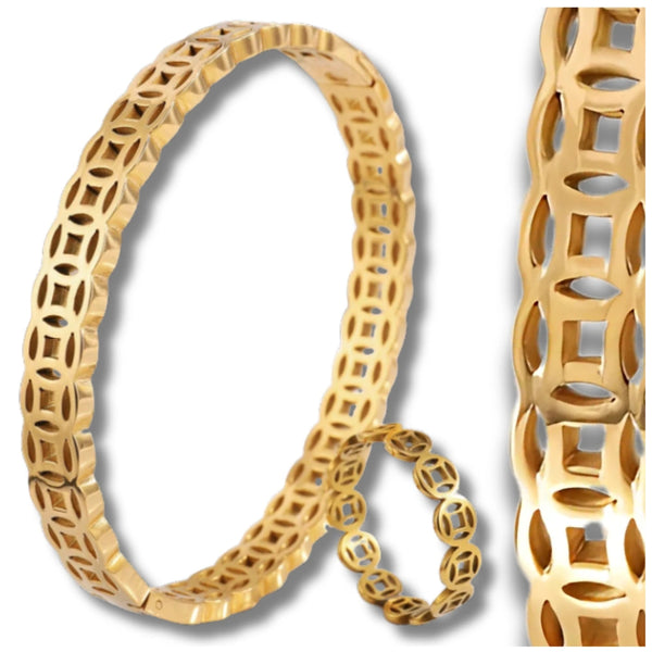 Papuošalų rinkinys: auksinė apyrankė ir žiedas, chirurginis plienas