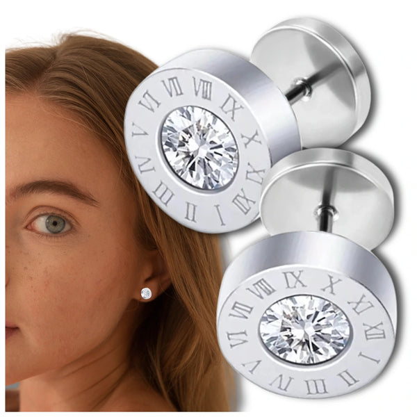 Sidabrinės spalvos auskarai su cirkoniais, chirurginis plienas (9 mm)