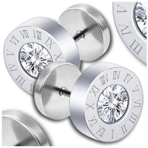 Sidabrinės spalvos auskarai su cirkoniais, chirurginis plienas (9 mm)