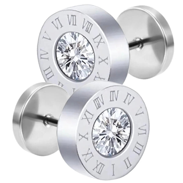 Sidabrinės spalvos auskarai su cirkoniais, chirurginis plienas (9 mm)