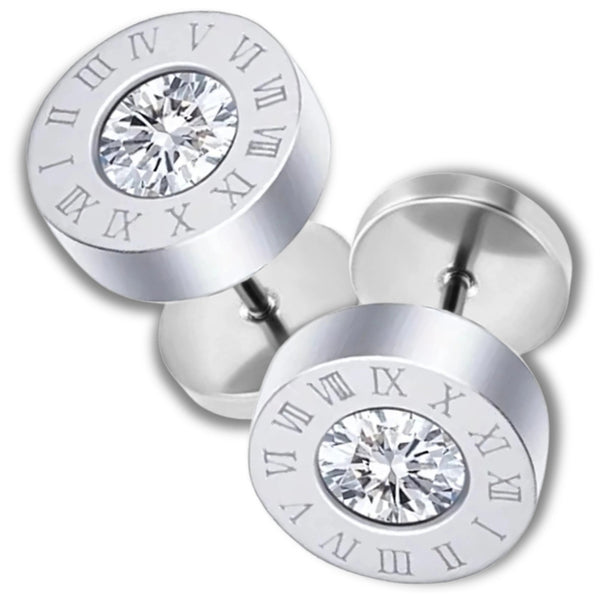 Sidabrinės spalvos auskarai su cirkoniais, chirurginis plienas (9 mm)