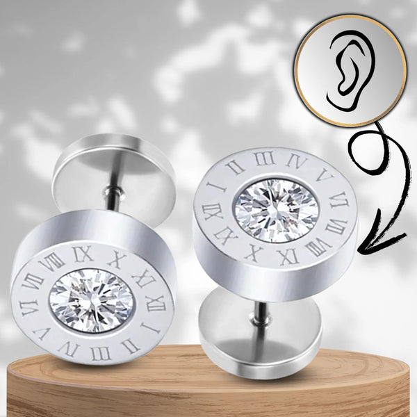 Sidabrinės spalvos auskarai su cirkoniais, chirurginis plienas (9 mm)