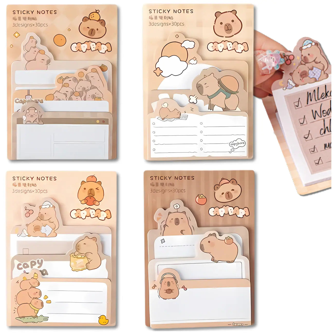 Rinkinys 4 spalvotų kapibarų lipnių lapelių