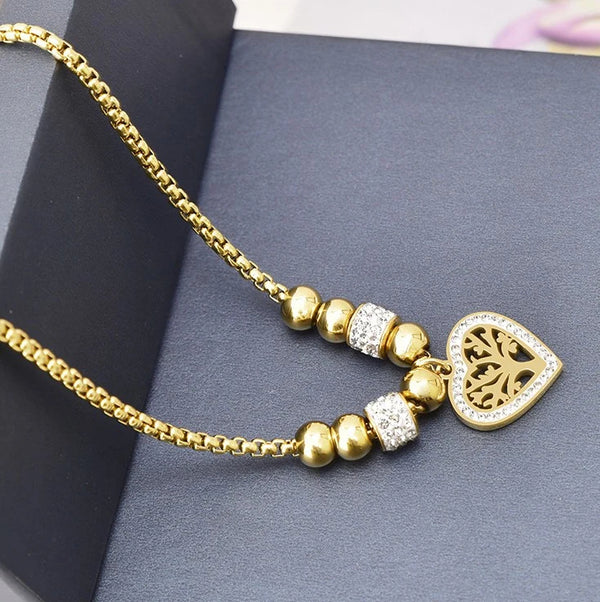 Auksinis vėrinys grandinėlė su širdimi ir cirkoniu