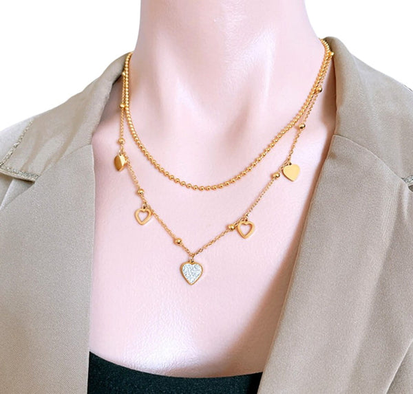 Auksuotas plieninis vėrinys su širdies pakabuku ir cirkoniais