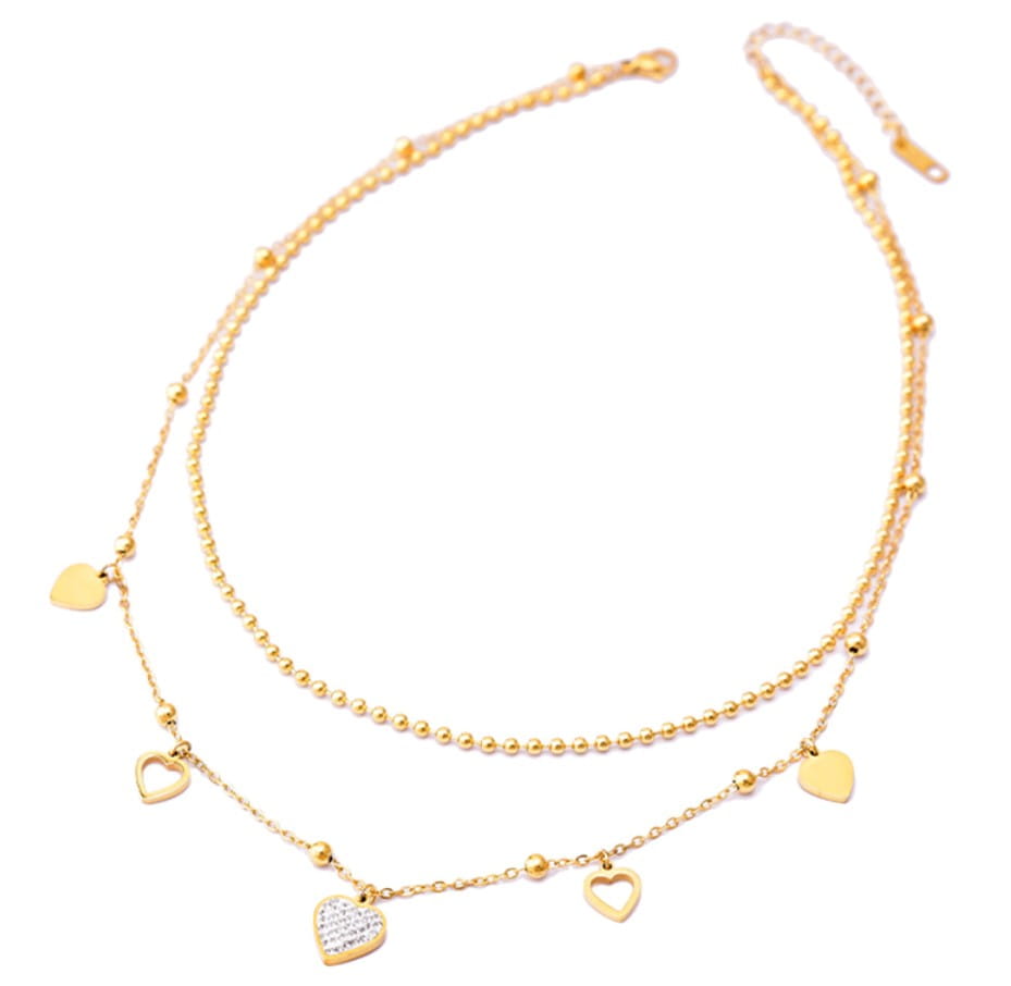 Auksuotas plieninis vėrinys su širdies pakabuku ir cirkoniais