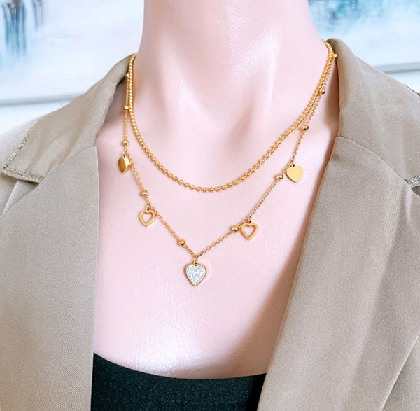 Auksuotas plieninis vėrinys su širdies pakabuku ir cirkoniais