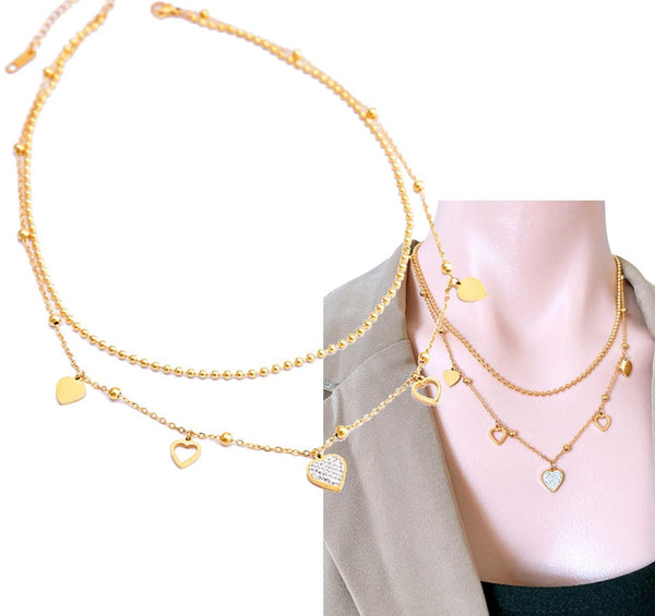 Auksuotas plieninis vėrinys su širdies pakabuku ir cirkoniais