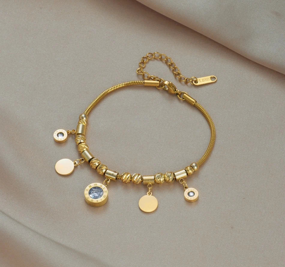 Auksinė apyrankė su pakabukais, elegantiška, chirurginis plienas