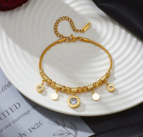 Auksinė apyrankė su pakabukais, elegantiška, chirurginis plienas