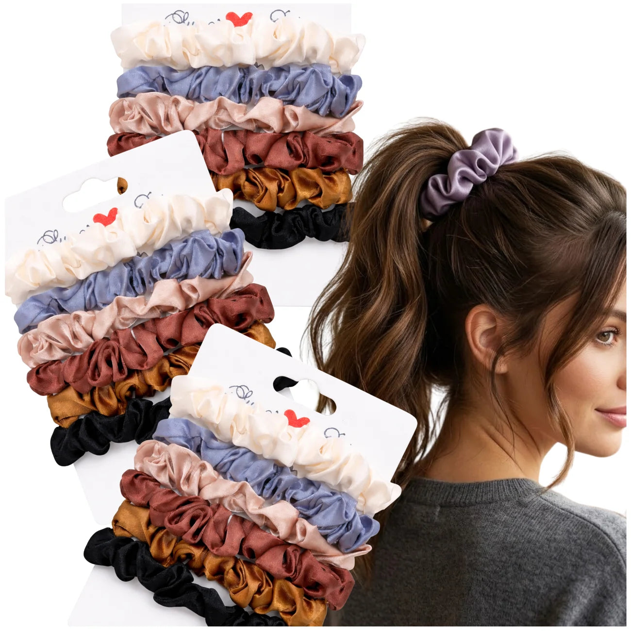 18 vnt. satininės plaukų gumytės, spalvų miksas