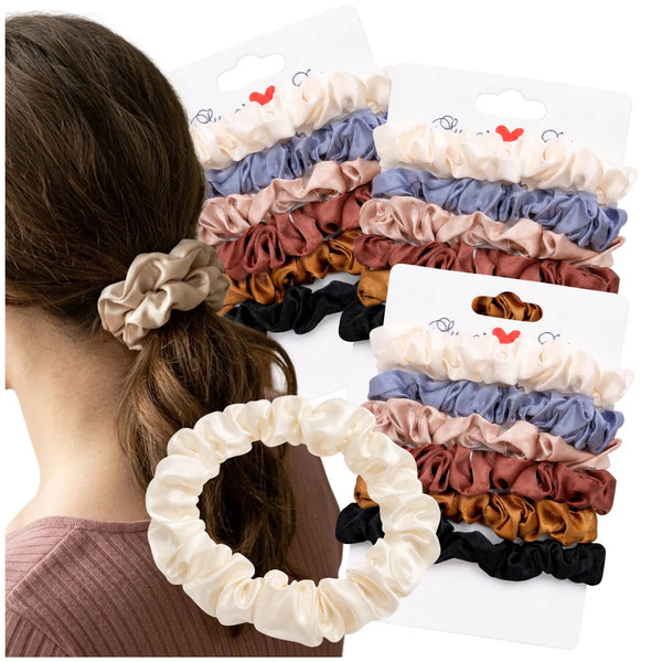 18 vnt. satininės plaukų gumytės, spalvų miksas