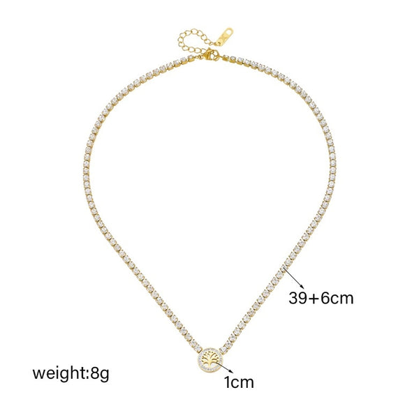 Auksinis kaklo papuošalas su medžio pakabuku ir cirkoniais