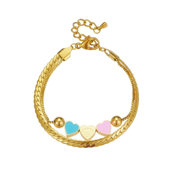 Dviguba auksinė apyrankė su širdelėmis, chirurginis plienas