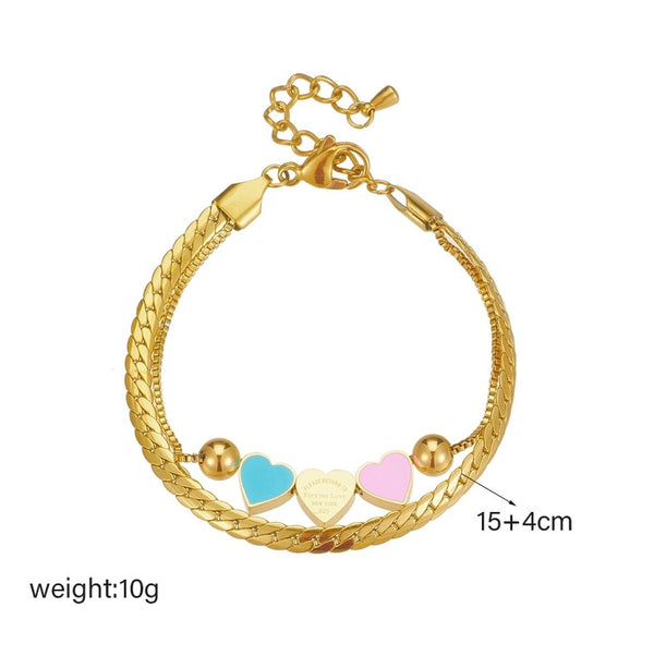 Dviguba auksinė apyrankė su širdelėmis, chirurginis plienas