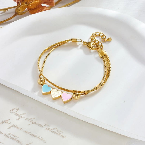 Dviguba auksinė apyrankė su širdelėmis, chirurginis plienas